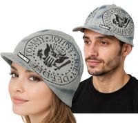 RAMONES Rockband Schirm-Beanie mit Band-Print Strick-Mütze mit Patch Fan-Beanie KC100814RAM Grau