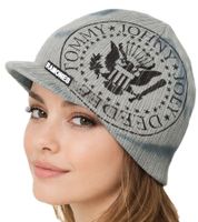 RAMONES Rockband Schirm-Beanie mit Band-Print Strick-Mütze mit Patch Fan-Beanie KC100814RAM Grau