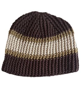 Bonnet d'hiver confortable au crochet, bonnet en tricot doux à rayures 7315GUY Marron/Blanc/Vert