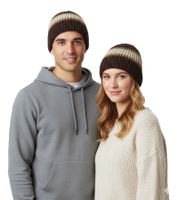 kuschelige Häkel-Mütze Winter-Mütze weiche Strick-Mütze mit Streifen Baumwoll-Mütze 7315GUY Braun/Weiß/Grün kuschelige Häkel-Mütze Winter-Mütze weiche Strick-Mütze mit Streifen Baumwoll-Mütze 7315GUY Braun/Weiß/Grün