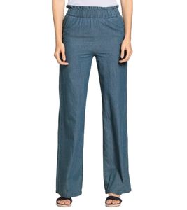 Pantalones DELMAO Paperbag para mujer, elegantes pantalones de verano de algodón, 33470748 Azul
