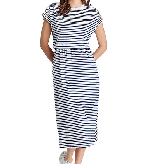 Laura Scott Damen Midi-Kleid in maritimer Streifenoptik Baumwoll-Kleid Sommer-Kleid 17231552 Weiß/Blau