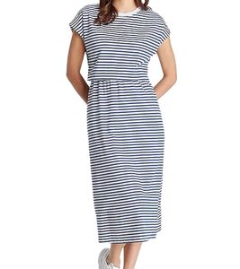Laura Scott Damen Midi-Kleid in maritimer Streifenoptik Baumwoll-Kleid Sommer-Kleid 17231552 Weiß/Blau