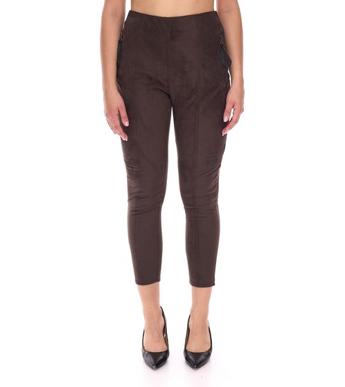 Pantalones de mujer NAVIGAZIONE Alina con efecto ante, estilo bota, 78992442, color marrón