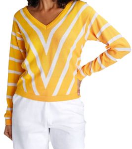 Maglione da donna AjC in maglia fine con scollo a V, leggero maglione primaverile, 74268247 Giallo
