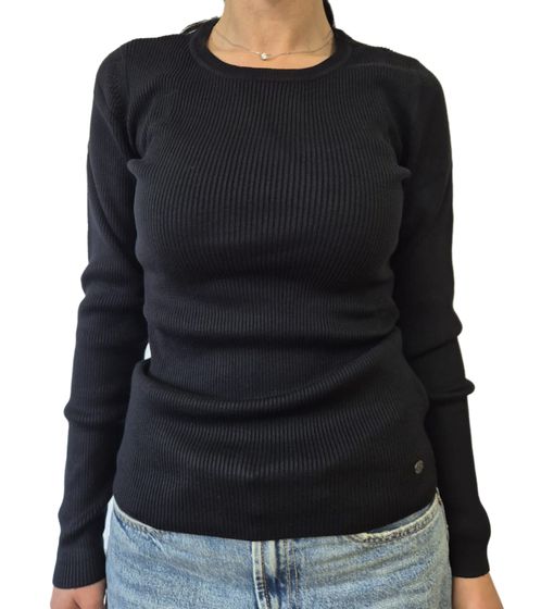 H.I.S Women's Long-Sleeve Ribbed Long-Sleeve Shirt, Summer Top, 74376002, Black