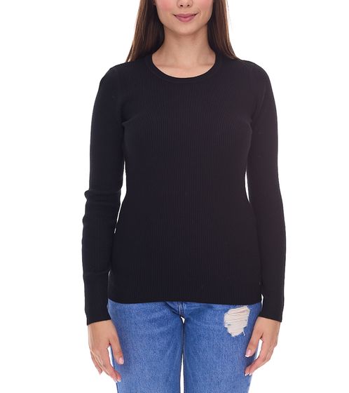 H.I.S Damen Longsleeve geripptes Langarm-Shirt Sommer-Oberteil 74376002 Schwarz