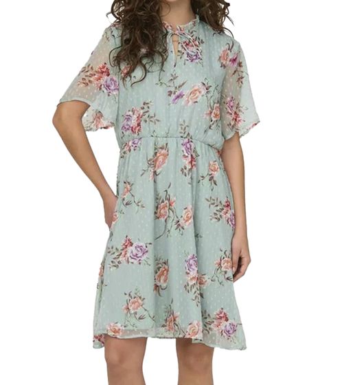 ONLY Aida Elisa Damen Sommer-Kleid Mini-Kleid mit Blumenmuster Kurzarm-Kleid 48171607 Grün