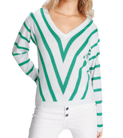 Suéter de punto fino con cuello en V para mujer de AjC, suéter ligero de primavera, 68170465 blanco/verde