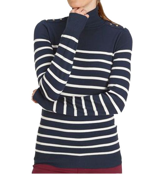 DELMAO Damen Pullover gestreiftes Langarm-Shirt mit Rollkragen und Knopfdetails 44965131 Navy/Weiß