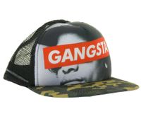 Casquette de baseball avec inscription « GANSTA ». Casquette trucker camouflage avec empiècement en mesh. Vert/Kaki/Rouge/Gris/Blanc.