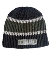 Trust Co Unisex Häkel-Mütze Winter-Mütze weiche Strick-Mütze mit Streifen Baumwoll-Mütze 1551TRT Navy/Weiß/Grün
