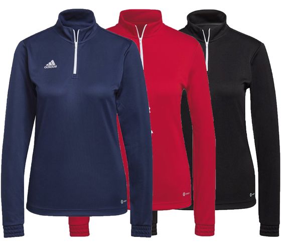 adidas Entrada 22 Damen nachhaltiger Sport-Pullover Trainings-Shirt mit AEROREADY Technologie Troyer-Pullover Langarm-Shirt Rot, Schwarz oder Dunkelblau