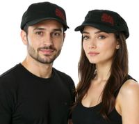 BLEEDING TROUGH Unisex Cap Baumwoll-Cap im millitärischen Schnitt mit leicht gebogenen Schnitt Schwarz/Rot