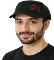 BLEEDING TROUGH Unisex Cap Baumwoll-Cap im millitärischen Schnitt mit leicht gebogenen Schnitt Schwarz/Rot