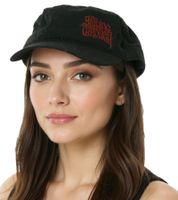 BLEEDING TROUGH Unisex Cap Baumwoll-Cap im millitärischen Schnitt mit leicht gebogenen Schnitt Schwarz/Rot