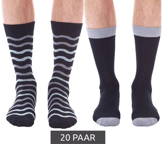 20 Paar HEALTHY SEAS Baumwoll-Strümpfe nachhaltige lange Socken aus rezyklierten Fischernetzen und Bio Baumwolle Uni und mit Muster Dunkelblau