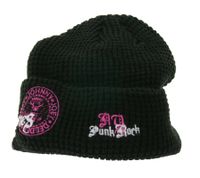 RAMONES Unisex Beanie mit Ramones-Logo und NY Punk Rock Schriftzug Schirm-Beanie Freizeit-Mütze Schwarz/Rosa/Weiß