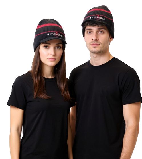 My Chemical Romance Unisex Beanie mit Schriftzug Schirm-Beanie Freizeit-Mütze Schwarz/Pink/Weiß