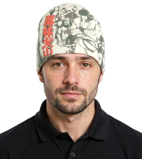 CAPCOM Street-Fighter Beanie mit Ryu, Blanka und anderen Kämpfern Gaming-Mütze Strick-Beanie Fan-Artikel KC201429STR Creme-Weiß/Grün/Rot