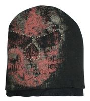 Alchemy England Beanie doppellagige Gothic-Mütze mit Totenkopf Strick-Mütze KC170309ALC Schwarz