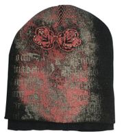 Alchemy England Beanie doppellagige Gothic-Mütze mit Totenkopf Strick-Mütze KC170309ALC Schwarz