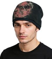 Alchemy England Beanie doppellagige Gothic-Mütze mit Totenkopf Strick-Mütze KC170309ALC Schwarz