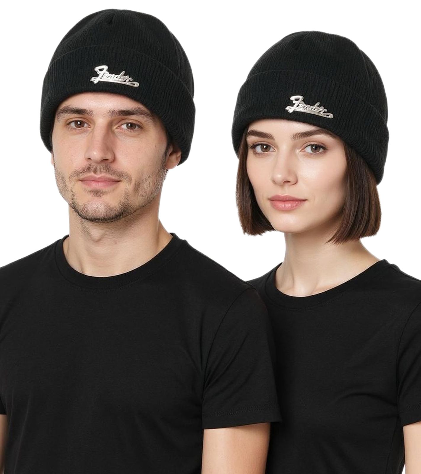 Gorro Fender con logo metálico - Gorro de punto del famoso fabricante de guitarras - Gorro Fan KC230303FEN Negro
