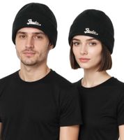 Fender Beanie mit Metall-Logo Strick-Mütze vom bekannten Gitarren-Hersteller Fan-Beanie KC230303FEN Schwarz