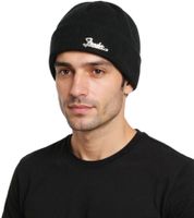 Fender Beanie mit Metall-Logo Strick-Mütze vom bekannten Gitarren-Hersteller Fan-Beanie KC230303FEN Schwarz