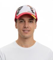 WORLDCUP LEGENDS Unisex Baseball-Cap im Spanien-Design Baumwoll-Cap mit Fußballspieler-Print Curved-Brim-Cap mit No.9-Print Damaged-Look TC110825RJA Rot/Bunt