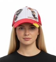 WORLDCUP LEGENDS Unisex Baseball-Cap im Spanien-Design Baumwoll-Cap mit Fußballspieler-Print Curved-Brim-Cap mit No.9-Print Damaged-Look TC110825RJA Rot/Bunt