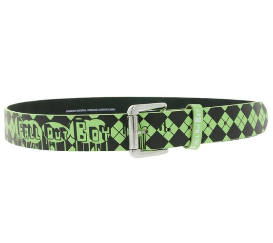 Cintura unisex con scritta "FALL OUT BOY" e fibbia con logo stampato. Cintura casual, nero/verde.