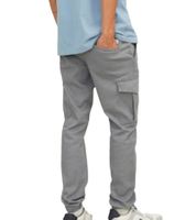 Pantalon cargo homme Jack & Jones Marco Joe, élégant pantalon de jogging en coton, coupe slim, 10755240, gris