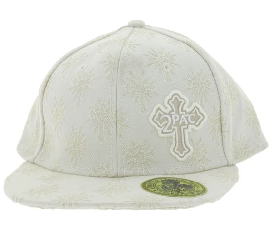 Gorra Snapback 2PAC con Estampado Bordado y Emblema de Cruz Edición Limitada TC108767TUP3 Blanco Crema