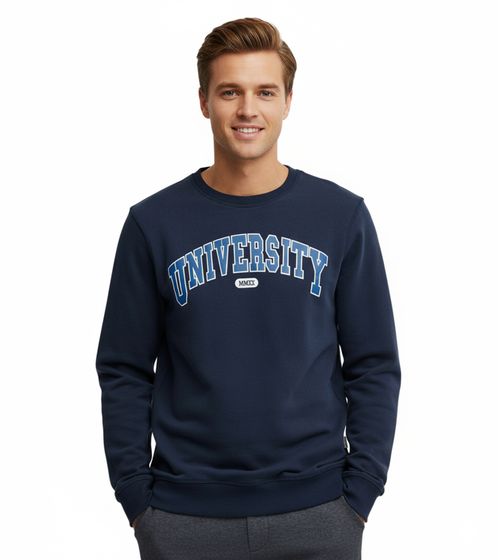 Suéter 11 PROJECT Davin para hombre con estampado UNIVERSITY en la parte delantera, sudadera de algodón, 20715943 194024, azul oscuro