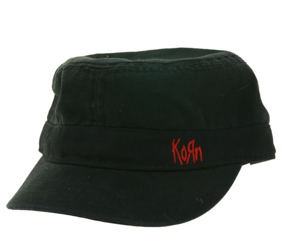 Gorra unisex de algodón KORN de corte militar con un corte ligeramente curvado, negra/roja