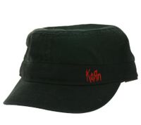 KORN Unisex Baumwoll-Cap im millitärischen Schnitt mit leicht gebogenen Schnitt Schwarz/Rot