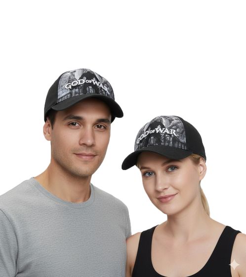 GOD OF WAR Unisex Trucker-Cap aus dem Gaming-Bereich Base-Cap mit Silhouette TC125186GCW0 Schwarz/Grau/Weiß