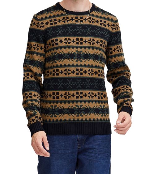 11 PROJECT PRPasco Men's Knit Sweater with Wool Content, Long-Sleeved Shirt, 20716671 194007 Beige/Black/Green