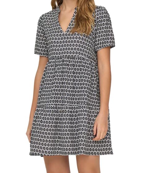 ONLY ONLNora Damen Mini-Kleid Baumwoll-Kleid im All-Over-Muster Kurzarm-Kleid 50440345 Schwarz/Weiß