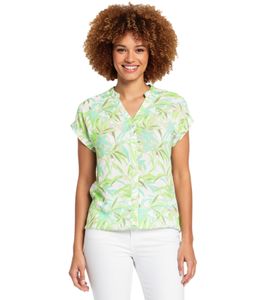 BOYSEN`S Damen Blusen-Top mit tropischen Allover-Print Kurzarm-Shirt 92863843 Grün/Weiß/Grau