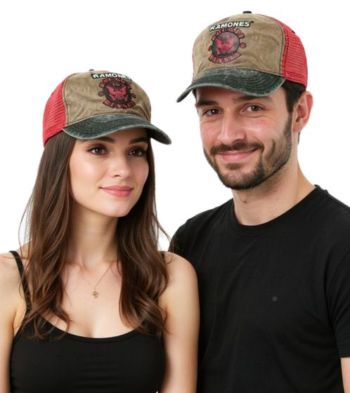 Casquette camionneur unisexe Ramones, style punk rock, avec logo brodé, BA156116RAM0, marron/rouge