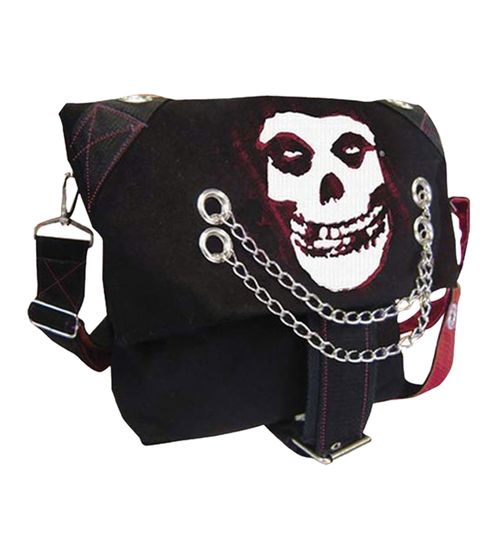 Misfits Punk-Band Umhänge-Tasche Messengerbag mit zwei Ketten Laptop-Tasche Fan-Artikel 37 x 32 x 4 cm MB108441MIS0 Schwarz/Rot