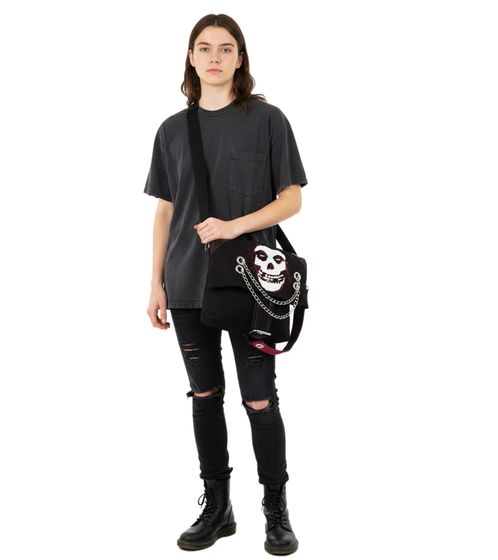 Bolso bandolera Misfits Punk Band con dos cadenas, bolso para portátil, artículo para fans, 37 x 32 x 4 cm, MB108441MIS0, negro/rojo Bolso bandolera Misfits Punk Band con dos cadenas, bolso para portátil, artículo para fans, 37 x 32 x 4 cm, MB108441MIS0, negro/rojo