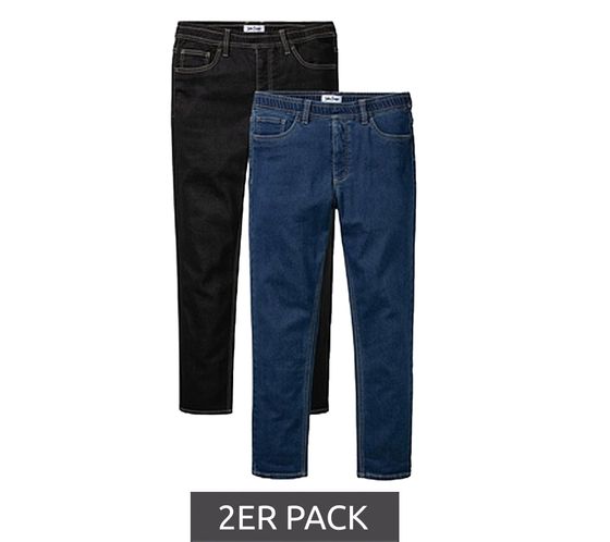 2er Pack Herren Jeans-Hose Denim-Hose im 5-Pocket-Style Baumwoll-Jeans 973618 Blau/Schwarz
