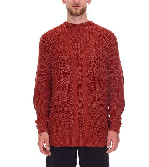 Herren Strick-Pullover mit Zopfmuster nachhaltiger Rundhals-Sweater 970108 Rost-Braun