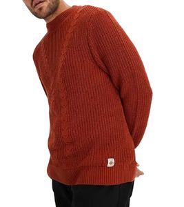 Suéter de punto trenzado para hombre, cuello redondo sostenible 970108 Marrón Óxido
