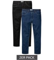 2er Pack Herren Jeans-Hose Denim-Hose im 5-Pocket-Style Baumwoll-Jeans 968201 Schwarz/Blau