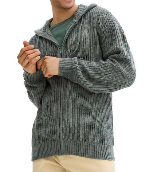 Cardigan basic da uomo con cappuccio, maglia grossa 922048 Verde eucalipto
